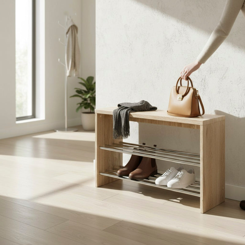 Haku Schuhbank Eiche San Remo mit Sitzfläche und Chrom-Optik