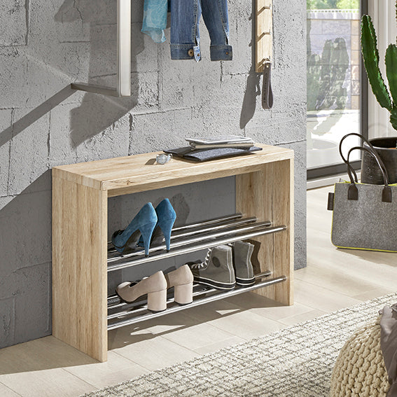 Haku Schuhbank Eiche San Remo mit Sitzfläche und Chrom-Optik