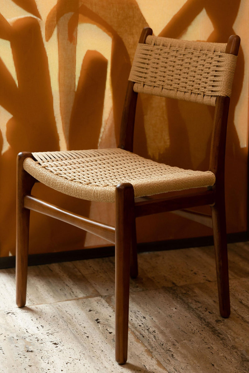 Esszimmerstuhl Cecile 2er-Set aus Buchenholz mit Seilgeflecht, Walnuss
