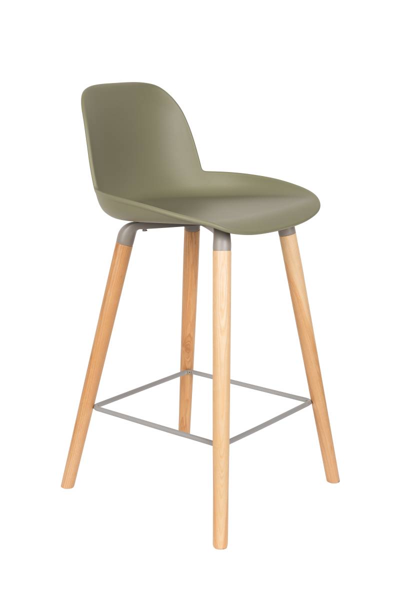 Barhocker Albert Kuip im 2er-Set, Grün mit Massivholzbeinen