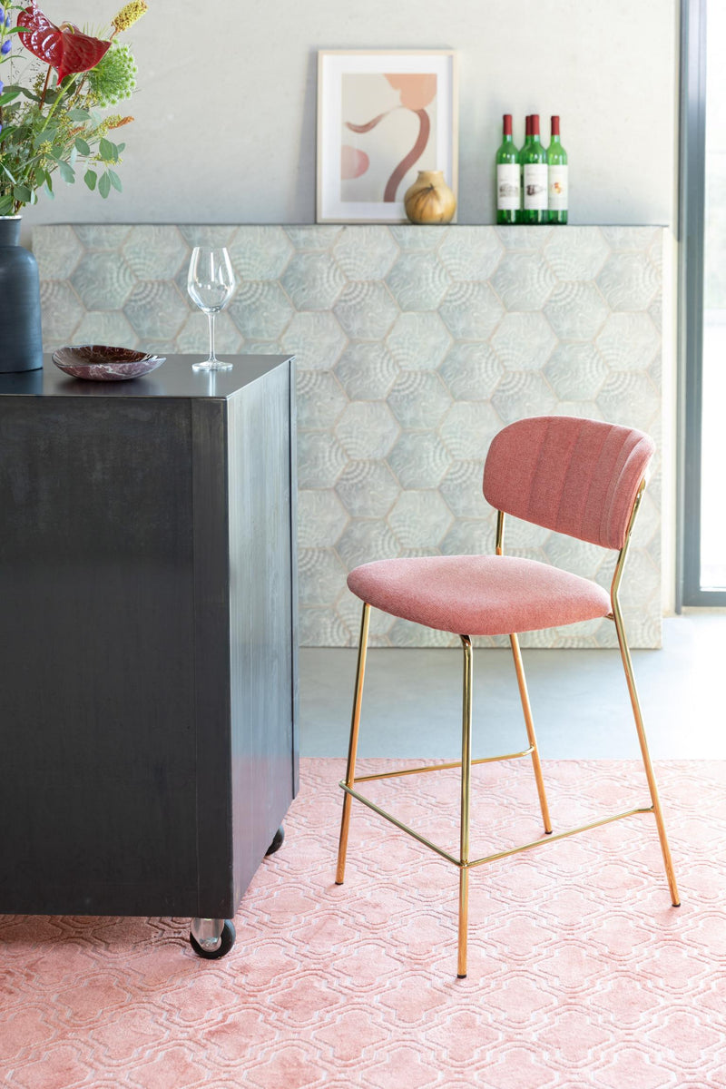 Barhocker Jolien im 2er-Set, Pink mit goldenem Metallgestell