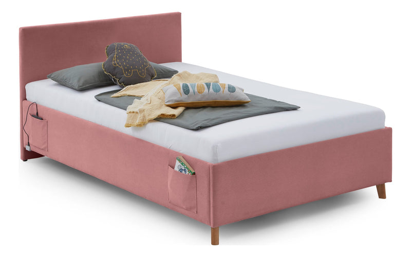 Jugendbett Cool mit USB-Anschluss & Betttaschen, Polsterbett in Rosé – Ansicht 6