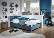 Jugendbett Cool mit USB-Anschluss & Betttaschen, Polsterbett in Blau – Ansicht 1
