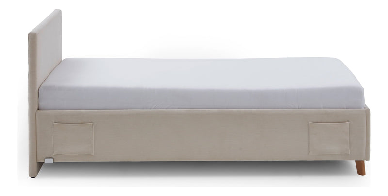 Jugendbett Cool mit USB-Anschluss & Betttaschen, Polsterbett in Cremeweiß – Ansicht 7