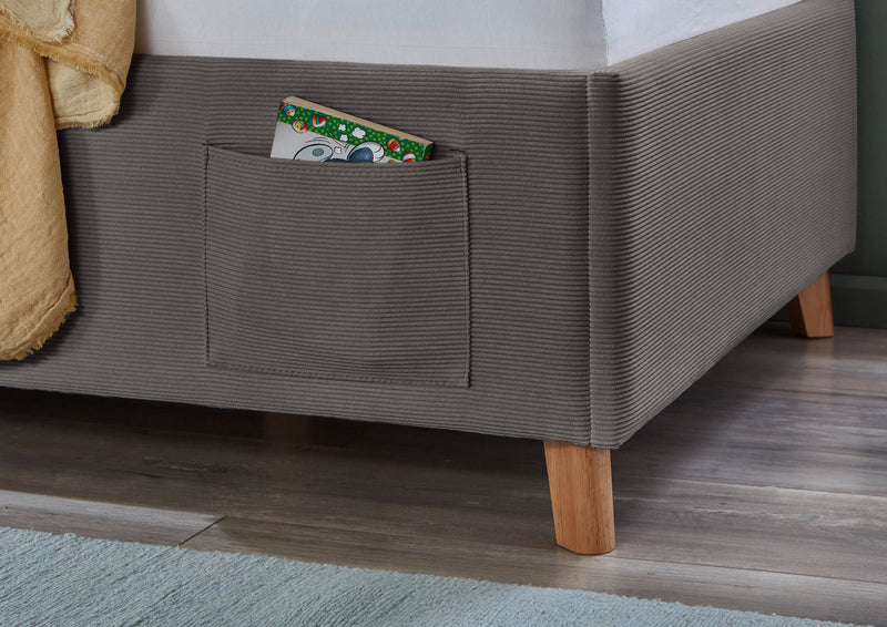 Jugendbett Cool mit USB-Anschluss & Betttaschen, Polsterbett in Anthrazit – Ansicht 7