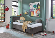 Jugendbett Cool mit USB-Anschluss & Betttaschen, Polsterbett in Anthrazit – Ansicht 1