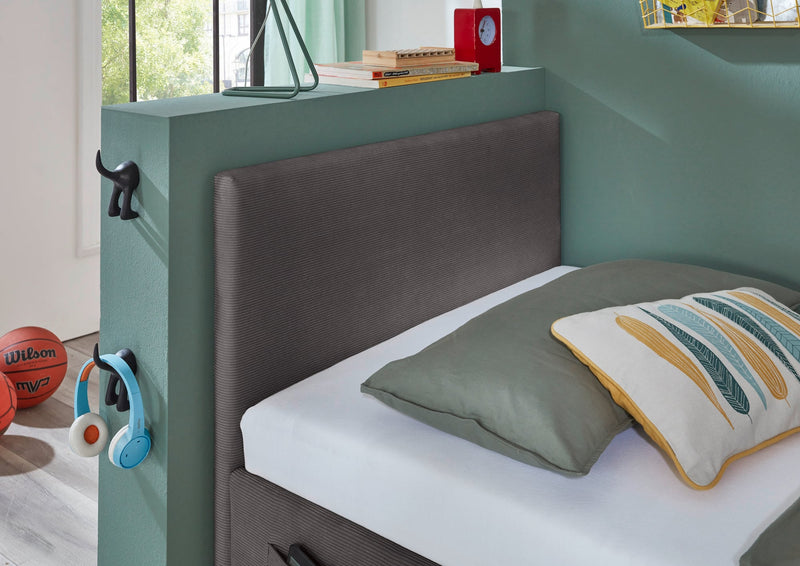 Jugendbett Cool mit USB-Anschluss & Betttaschen, Polsterbett in Anthrazit – Ansicht 9