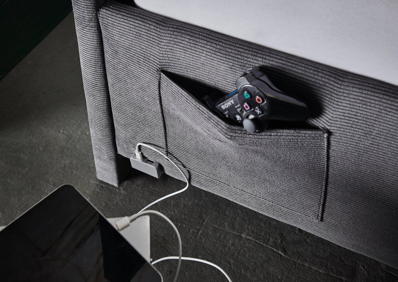 Jugendbett Cool mit USB-Anschluss & Betttaschen, Polsterbett in Anthrazit – Ansicht 18