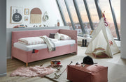 Jugendbett Cool mit Rückenteil und USB-Anschluss, Polsterbett in Rosé – Ansicht 1