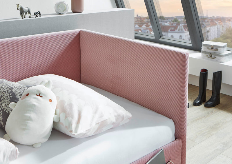 Jugendbett Cool mit Rückenteil und USB-Anschluss, Polsterbett in Rosé – Ansicht 11