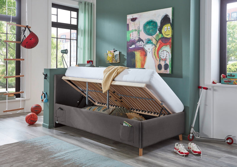 Jugendbett Cool mit Bettkasten und USB-Anschluss, Polsterbett in Anthrazit – Ansicht 7