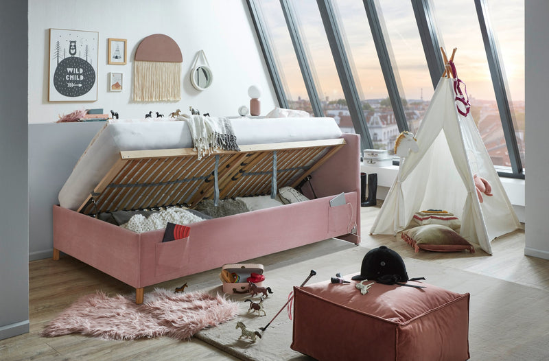 Jugendbett Cool mit Bettkasten und USB-Anschluss, Polsterbett in Rosé – Ansicht 10