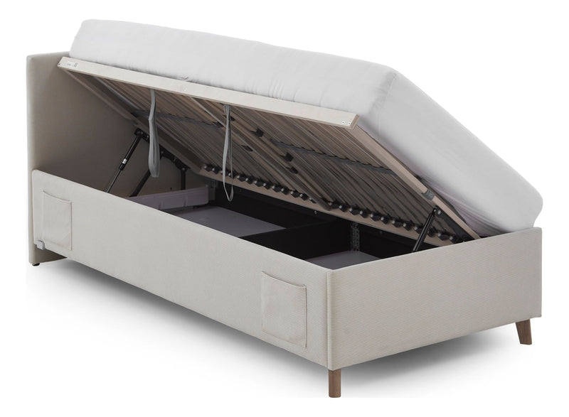 Jugendbett Cool mit Bettkasten und USB-Anschluss, Polsterbett in Cremeweiß – Ansicht 11