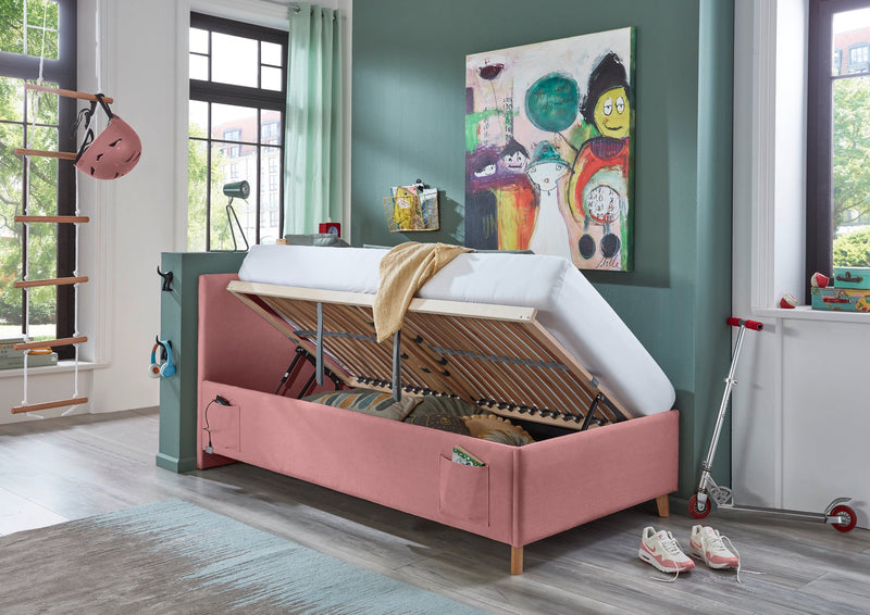 Jugendbett Cool mit Bettkasten und USB-Anschluss, Polsterbett in Rosé – Ansicht 11