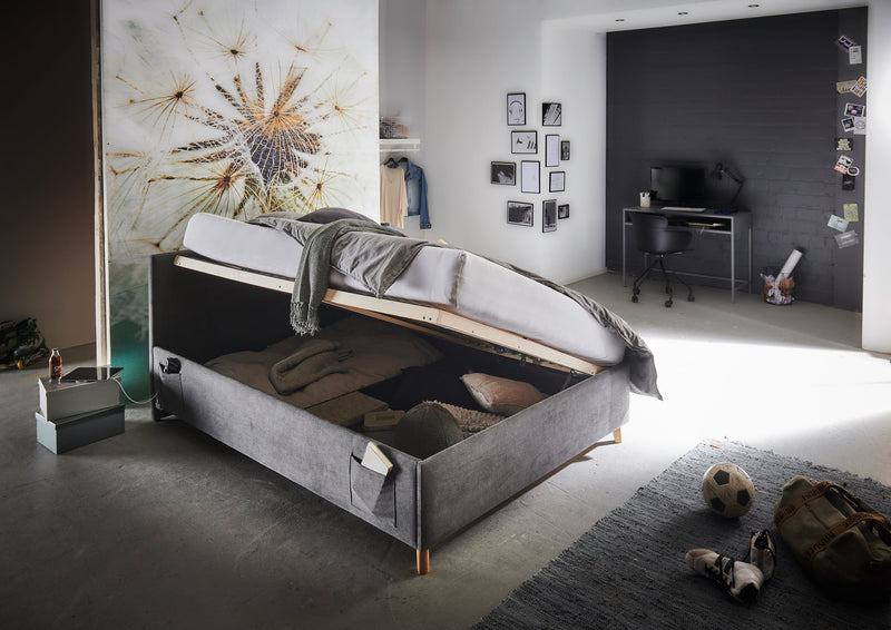 Jugendbett Cool mit Bettkasten und USB-Anschluss, Polsterbett in Anthrazit – Ansicht 14