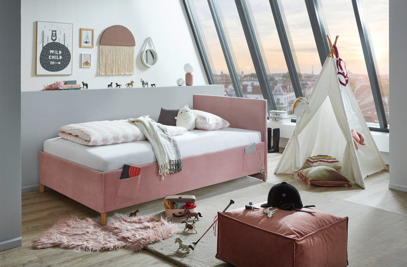 Jugendbett Cool mit Bettkasten und USB-Anschluss, Polsterbett in Rosé – Ansicht 2