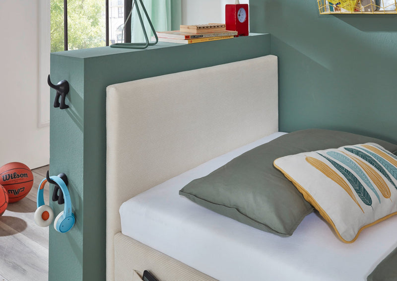 Jugendbett Cool mit Bettkasten und USB-Anschluss, Polsterbett in Cremeweiß – Ansicht 17