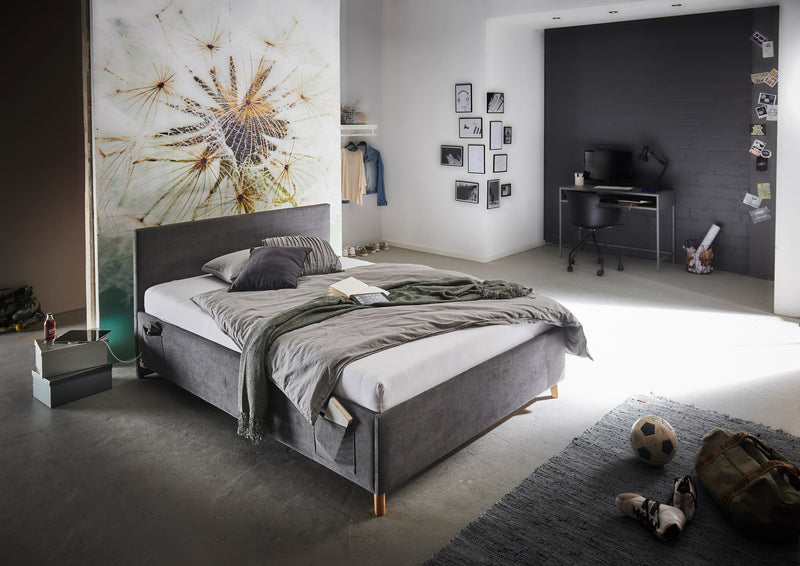 Jugendbett Cool mit Bettkasten und USB-Anschluss, Polsterbett in Anthrazit – Ansicht 2