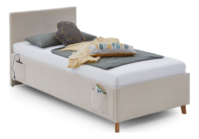 Jugendbett Cool mit Bettkasten und USB-Anschluss, Polsterbett in Cremeweiß – Ansicht 3