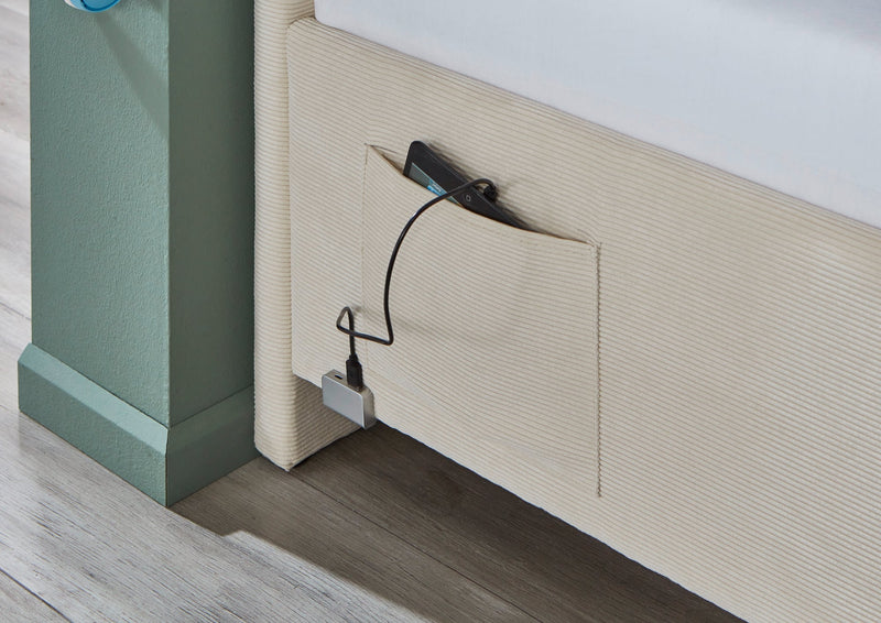 Jugendbett Cool mit Bettkasten und USB-Anschluss, Polsterbett in Cremeweiß – Ansicht 21