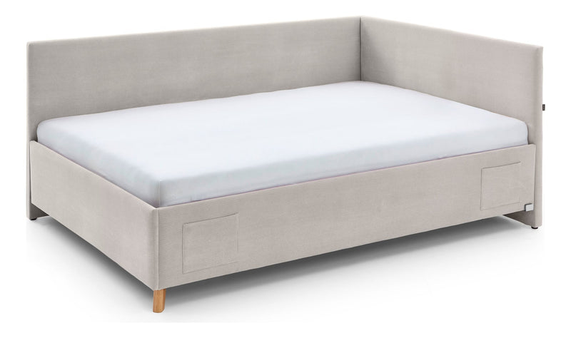 Jugendbett Cool mit Bettkasten & Rückenteil, Polsterbett mit USB in Cremeweiß – Ansicht 4
