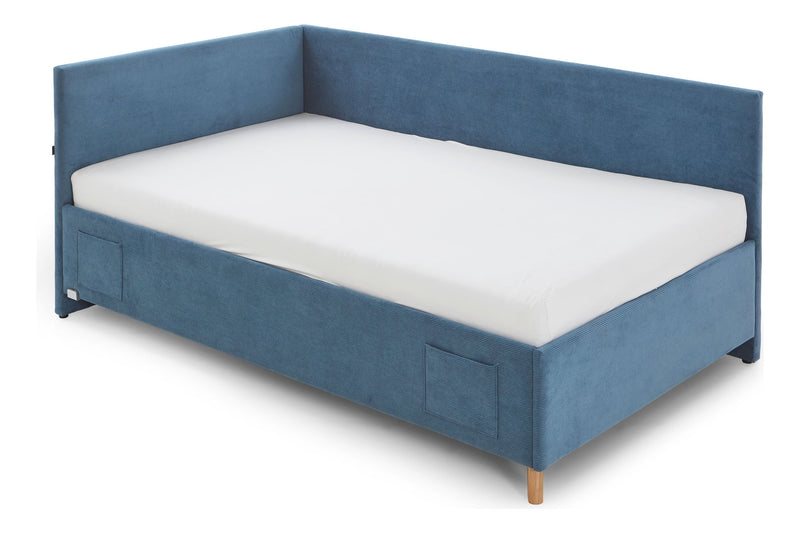 Jugendbett Cool mit Bettkasten & Rückenteil, Polsterbett mit USB in Blau – Ansicht 3