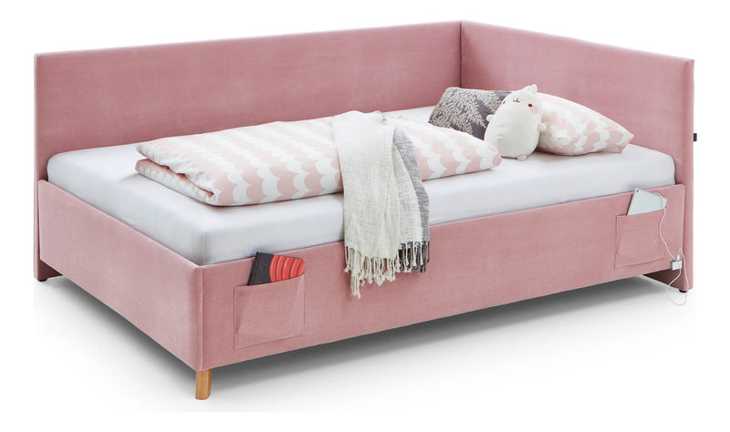 Jugendbett Cool mit Bettkasten & Rückenteil, Polsterbett mit USB in Rosé – Ansicht 6