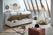 Jugendbett Cool mit Bettkasten & Rückenteil, Polsterbett mit USB in Cremeweiß – Ansicht 7