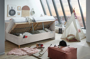 Jugendbett Cool mit Bettkasten & Rückenteil, Polsterbett mit USB in Cremeweiß – Ansicht 8