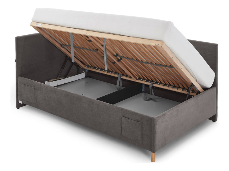 Jugendbett Cool mit Bettkasten & Rückenteil, Polsterbett mit USB in Anthrazit – Ansicht 5