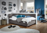 Jugendbett Cool mit Bettkasten & Rückenteil, Polsterbett mit USB in Anthrazit – Ansicht 1