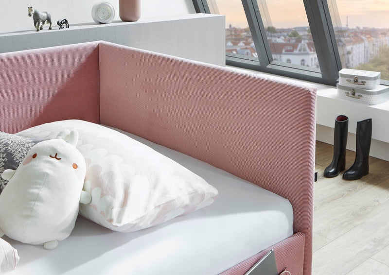 Jugendbett Cool mit Bettkasten & Rückenteil, Polsterbett mit USB in Rosé – Ansicht 12