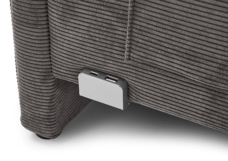 Jugendbett Cool mit Bettkasten & Rückenteil, Polsterbett mit USB in Anthrazit – Ansicht 8