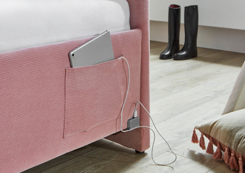 Jugendbett Cool mit Bettkasten & Rückenteil, Polsterbett mit USB in Rosé – Ansicht 18