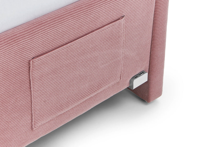 Jugendbett Cool mit Bettkasten & Rückenteil, Polsterbett mit USB in Rosé – Ansicht 19