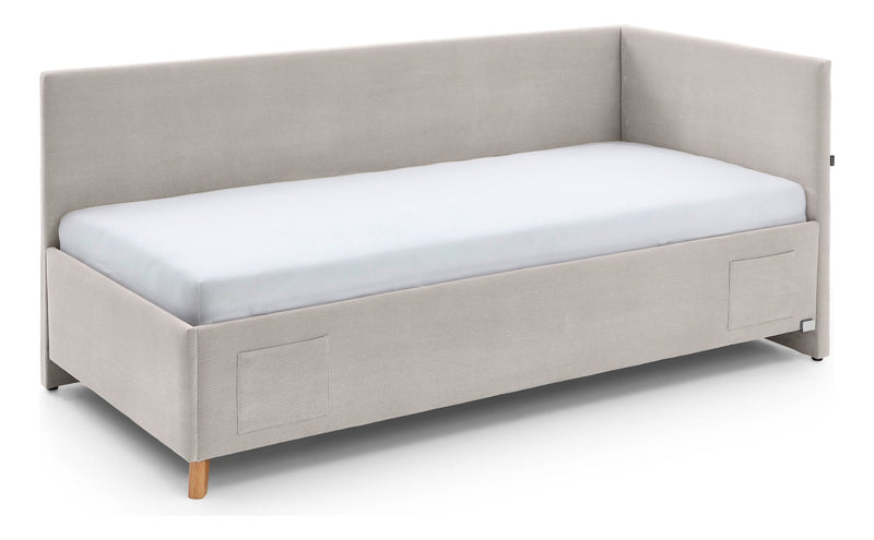 Jugendbett Cool mit Bettkasten & Rückenteil, Polsterbett mit USB in Cremeweiß – Ansicht 3
