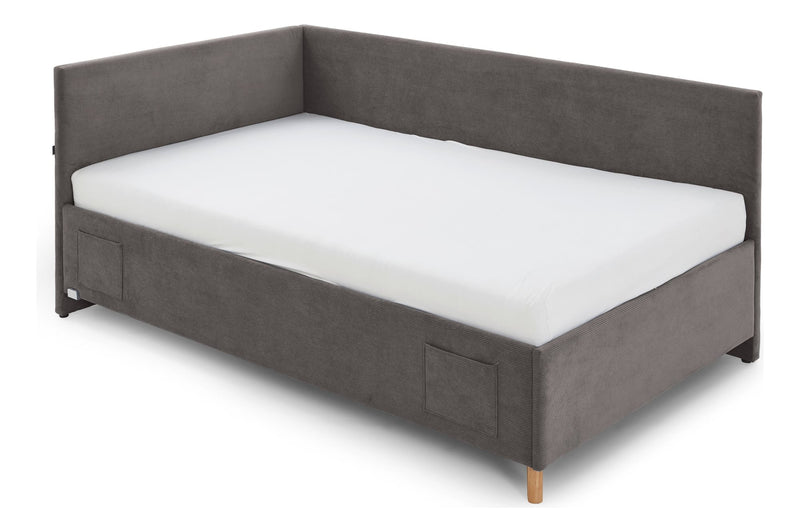 Jugendbett Cool mit Bettkasten & Rückenteil, Polsterbett mit USB in Anthrazit – Ansicht 2