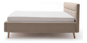 Polsterbett Lotte mit Bettkasten, gestepptem Kopfteil und Holzfüßen in Beige – Ansicht 8