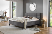 Polsterbett Paulo mit gestepptem Kopfteil und Biese in Anthrazit – Ansicht 1