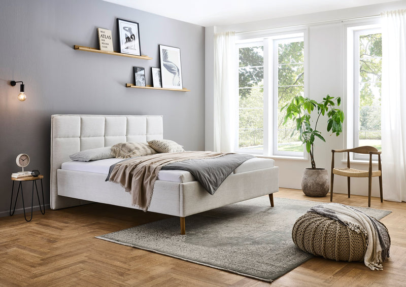 Polsterbett Paulo mit Bettkasten und gestepptem Kopfteil in Beige – Ansicht 2