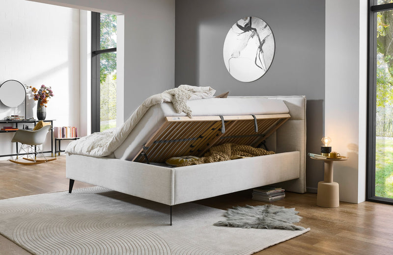 Polsterbett Paulo mit Bettkasten und gestepptem Kopfteil in Beige – Ansicht 11