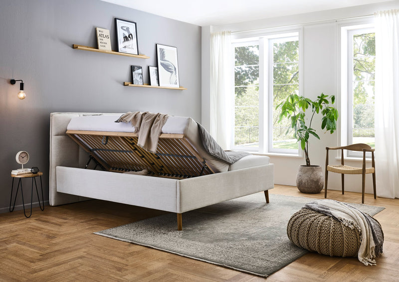 Polsterbett Paulo mit Bettkasten und gestepptem Kopfteil in Beige – Ansicht 12