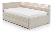 Jugendbett Uno mit Schubkasten, Regal mit LED & USB, Polsterbett in Beige – Ansicht 7