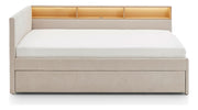 Jugendbett Uno mit Schubkasten, Regal mit LED & USB, Polsterbett in Beige – Ansicht 12