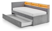 Jugendbett Uno mit Schubkasten, Regal mit LED & USB, Polsterbett in Grau – Ansicht 12