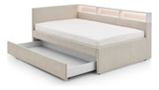 Jugendbett Uno mit Schubkasten, Regal mit LED & USB, Polsterbett in Beige – Ansicht 13