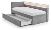 Jugendbett Uno mit Schubkasten, Regal mit LED & USB, Polsterbett in Grau – Ansicht 13