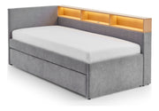 Jugendbett Uno mit Tandemliege, Regal mit LED & USB, Polsterbett in Grau – Ansicht 6