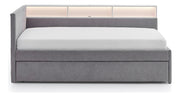 Jugendbett Uno mit Tandemliege, Regal mit LED & USB, Polsterbett in Grau – Ansicht 9