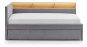 Jugendbett Uno mit Tandemliege, Regal mit LED & USB, Polsterbett in Grau – Ansicht 10